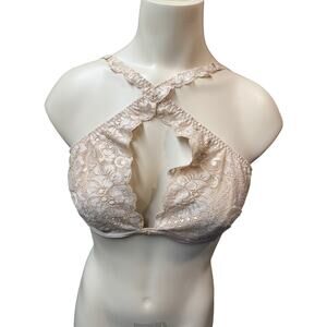 We Are HAH Women's 32/36 D All Over Lace Bralette Cream Convertible Adjustable